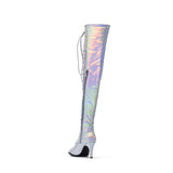 Hologram Thigh High Boots Heel(Silver)