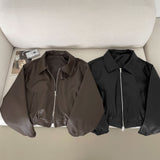 autumn leather two-way cropped jacket