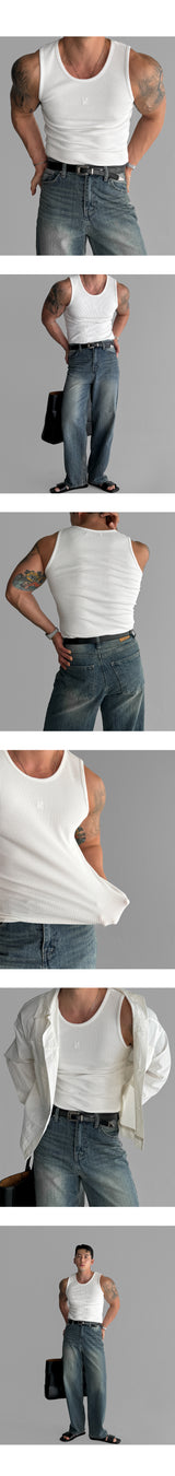 Ribbed Logo Sleeveless [Ivory]