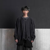 HIERARCHY STUDIOS Chroma - ディストレスダークグレーフラックスオーバーサイズニット