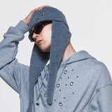 (DUC) Eyelet Stud Earflap Beanie Gray