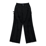 Tassel Boots Cut Denim Pants Black