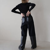 fake leather switching pants
