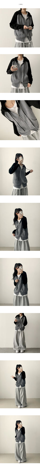 Mirror color matching Nagrang two-way hooded zip-up