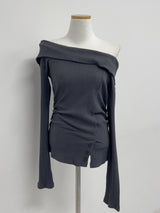 Slit Ribbed Off-Shoulder T-Shirt