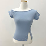 Unbuttoned off snap button slit short sleeve T (4 colors)