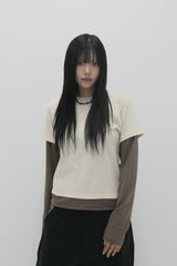 レイヤードストライプクロップTシャツ イエロー