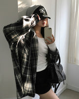 [ORIGINAL] Plain Hooded Check Shirt
