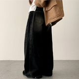 Allt Hem Snap Pin Tuck Washed Denim Wide Pants