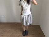 Shirring Dot Collar T-Shirt (3color)