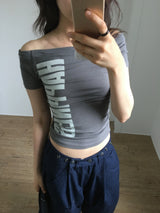 Happy Off Shoulder T-Shirt (2color)