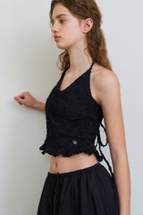 Flower pattern halter top_black
