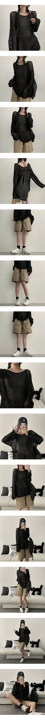 Urban see-through boat neck long-sleeved knitwear