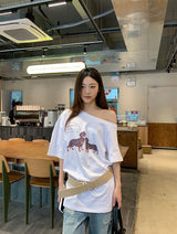 UI ドッグオフショルダーオーバーサイズフィットスリーブTシャツ