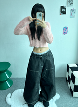 アンゴラクロップフードジップアップ🖤🩷💛🤎💚 - 6カラー