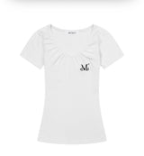 MOVER V NECK SHIRRING HALF T (4COLOR)