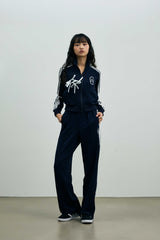 RIBBON JERSEY TRACK PANTS / NAVY
