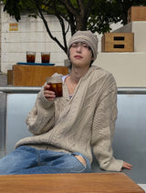 Grain Fisherman Knit Hooded Zip-Up