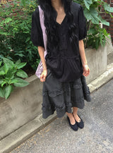 Chiyo Check Frill Tiered Midi Skirt