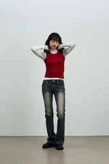COMET LAYERED SLEEVE TOP / RED