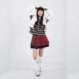 Layered Check Skirt (Red)