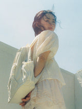 Ruffle ribbon backpack_polka dot ivory
