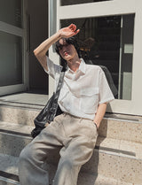 Summer Cooling Linen Half Banding Slacks