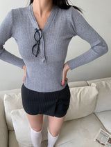 Muse V-neck Button-down Long Sleeve T-Shirt (3 Colors)