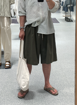 [ LOOKPLE x LEBELMENT ] クールピンタックリネンワイドショーツ