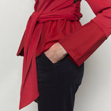 Bow Belted Jersey Peplum Blouse _ Red