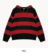 Stripe cable hood warmer knitwear