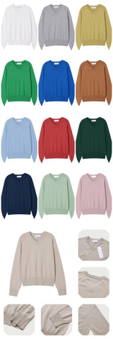 Women's デイリーウォッシャブルVネックニット 14COLOR