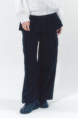 Pleats Skirt Cargo Pants Set Black