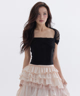 ロージー メッシュ ピンタック ボレロ Tシャツ_TT6S211BK