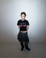 TWIN RIBBON CROP TSHIRT-BLACK