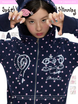 BETWEENAND Hooded glittery little demon-style fitted jacket with two zippers; a stylish top or hoodie for women, suitable for spring and autumn