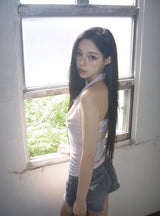 Haon Eyelet Shirring Halter Sleeveless
