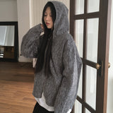 Dubo MoHair Fur Brush Zipper Hood Zip-Up