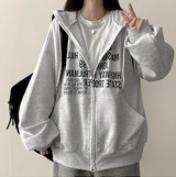 Lantic Lettering Boxy Fit Two Way Hooded Zip-Up
