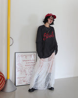 lace see-through flare layered maxi long skirt