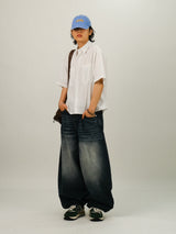 SS Wide Balloon Banding Denim Pants