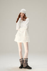 Sweet & Cool Lace Accent Ribbon Point Long T-Shirt