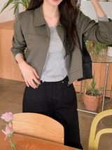 #Suede Collar Crop Jacket (3color)