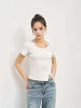 【即日発送】button slit string half t-shirts