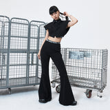 Basic Fine Bootcut Banded Waist Pants (BLACK)