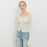 STRAP BOAT-NECK CARDIGAN CREAM