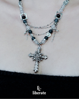 [TWICE MOMO, BABY MONSTER ASA ,(G)I-DLE MINNIE Pick] Rose Cross Gemstone Chain Necklace  