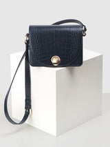 ISLE MINI CROC ショルダーレザーバッグ / Wani Navy