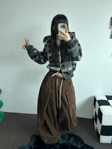 2ウェイ🤎 ノルディックフーディーセミクロッピードジップアップジャケット 🤎💙🩶2カラー