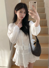 #BR ストラップ ピンタック レース フリル スプリング ブラウス